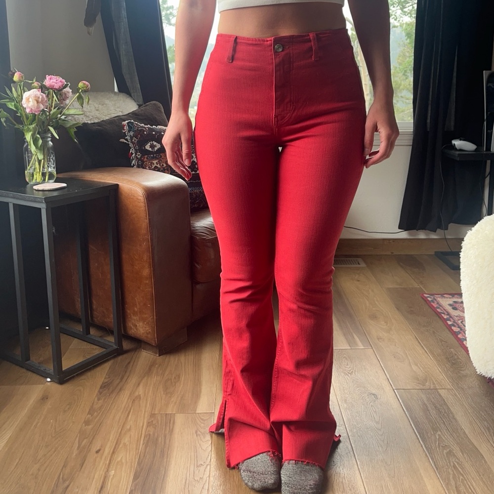 Free People Red Flare Jeans